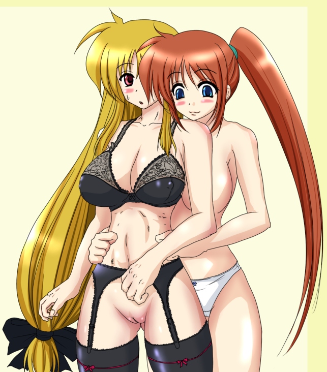 fate testarossa and takamachi nanoha (lyrical nanoha and 1 more) drawn by gununu_(pixiv)