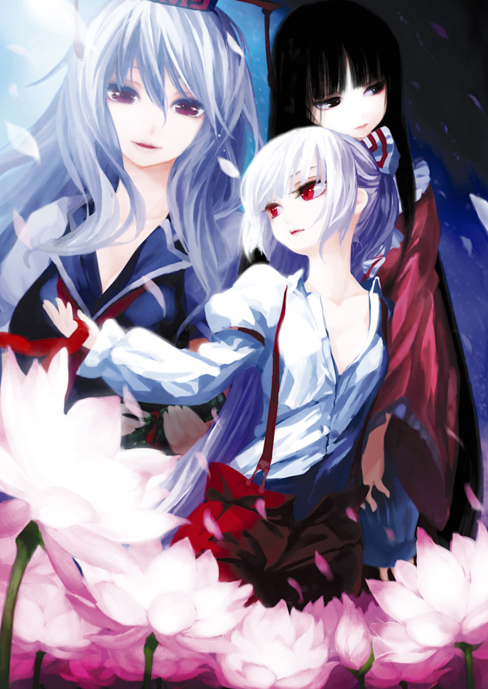 fujiwara no mokou, kamishirasawa keine, and houraisan kaguya (touhou) drawn by iseki_(kuroshura_no_tabiji)