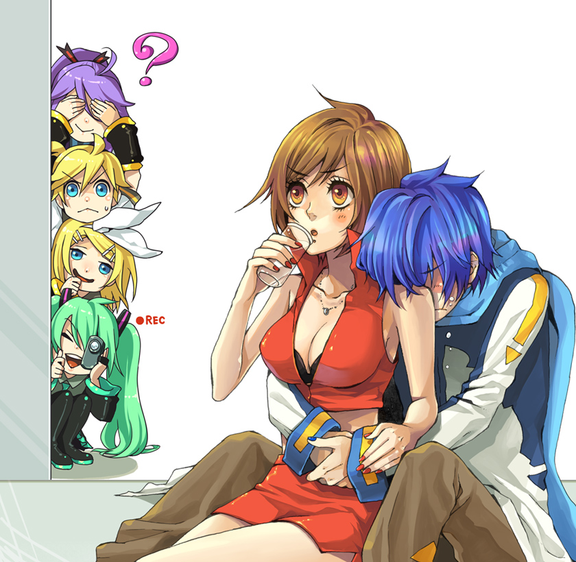 hatsune miku, kagamine rin, kagamine len, kaito, meiko, and 1 more (vocaloid) drawn by himekawa_donki