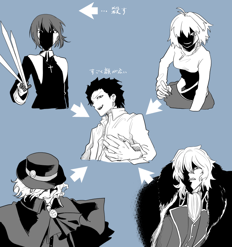 arcueid brunestud, ciel, edmond dantes, michael roa valdamjong, and vlov arkhangel (fate and 4 more) drawn by metarogu
