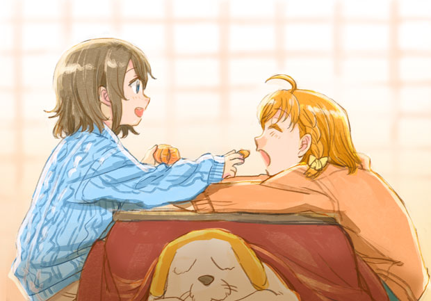 watanabe you, takami chika, and shiitake (love live! and 1 more) drawn by fukutarou_(enji127)
