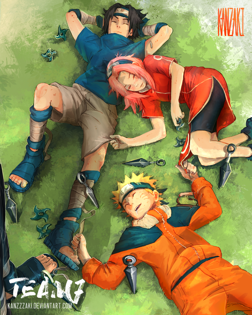 haruno sakura, uzumaki naruto, uchiha sasuke, and hatake kakashi (naruto) drawn by kan-z-z-z-aki