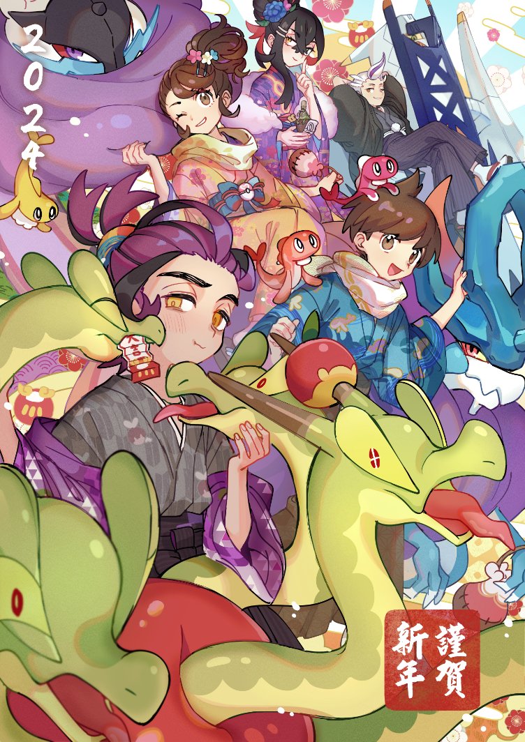 kieran, juliana, carmine, florian, tatsugiri, and 5 more (pokemon and 1 more) drawn by huan_li