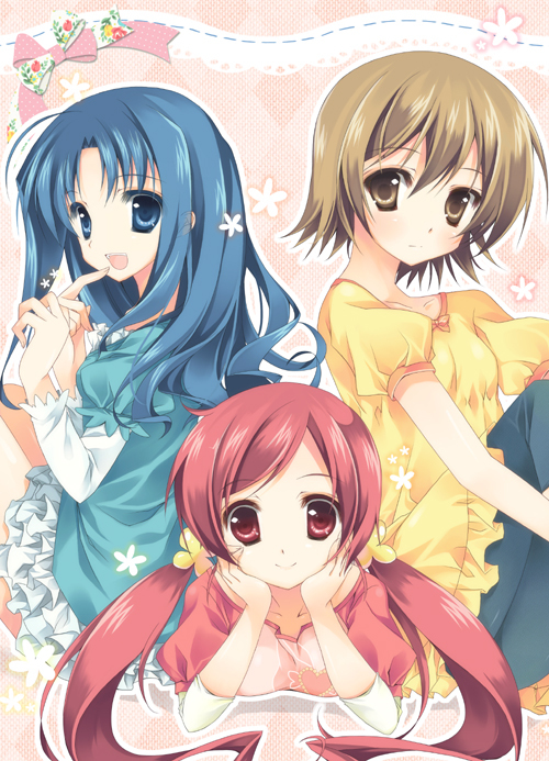kurumi erika, hanasaki tsubomi, and myoudouin itsuki (precure and 1 more) drawn by purinpurin