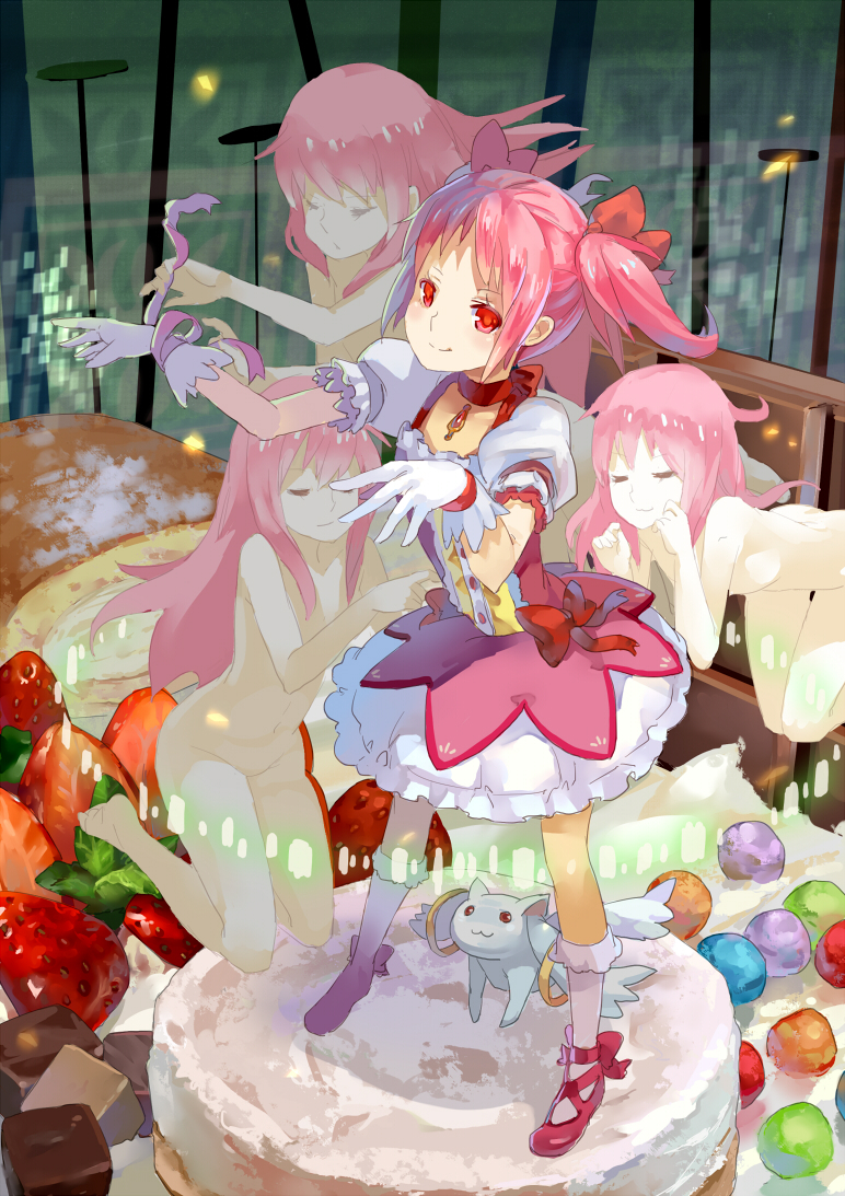 kaname madoka and kyubey (mahou shoujo madoka magica) drawn by 77gl