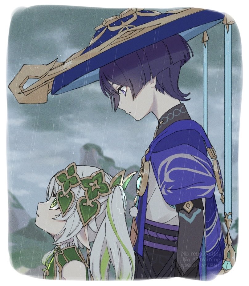 scaramouche, nahida, and wanderer (genshin impact) drawn by yoneya_(ocome_otabe)