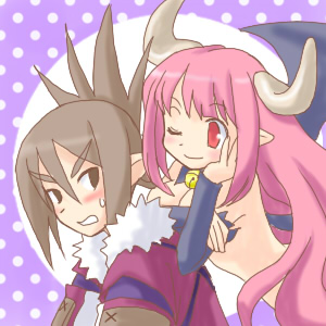 succubus and samurai (disgaea and 1 more) drawn by karina