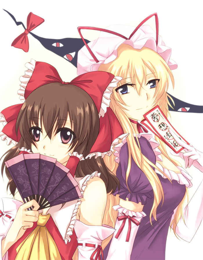 hakurei reimu and yakumo yukari (touhou) drawn by misuzu_(iridescence)