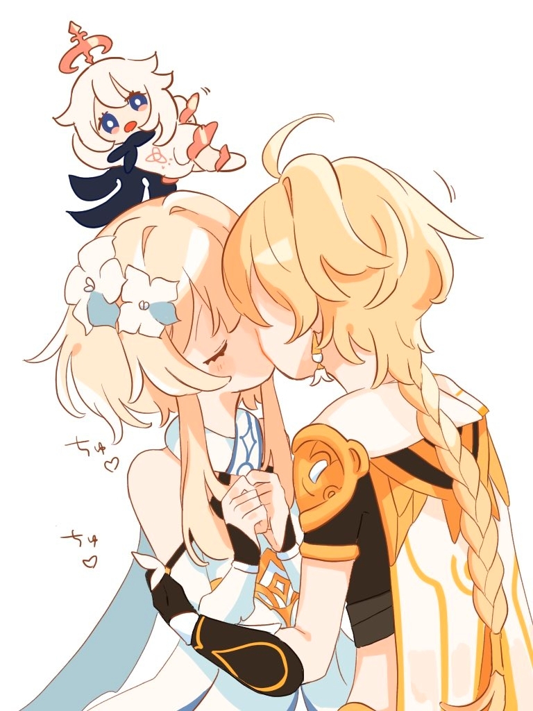 lumine, aether, and paimon (genshin impact) drawn by user_rkzf4442