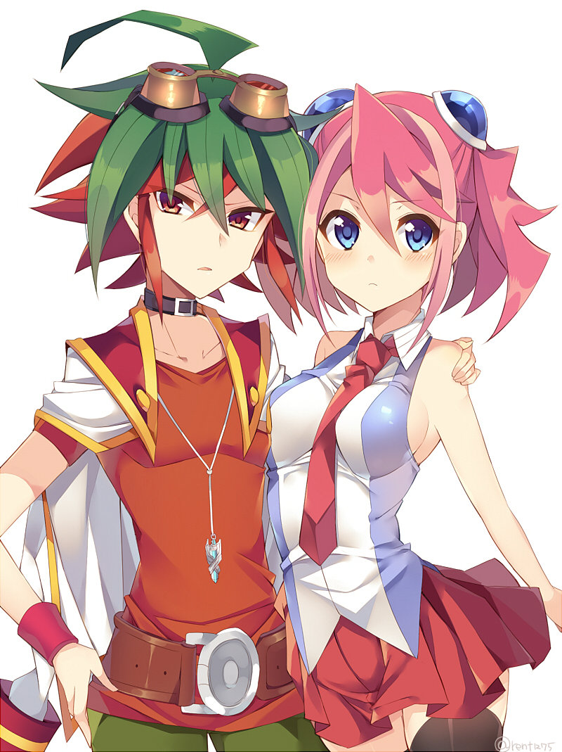 hiiragi yuzu and sakaki yuya (yu-gi-oh! and 1 more) drawn by rento_(rukeai)