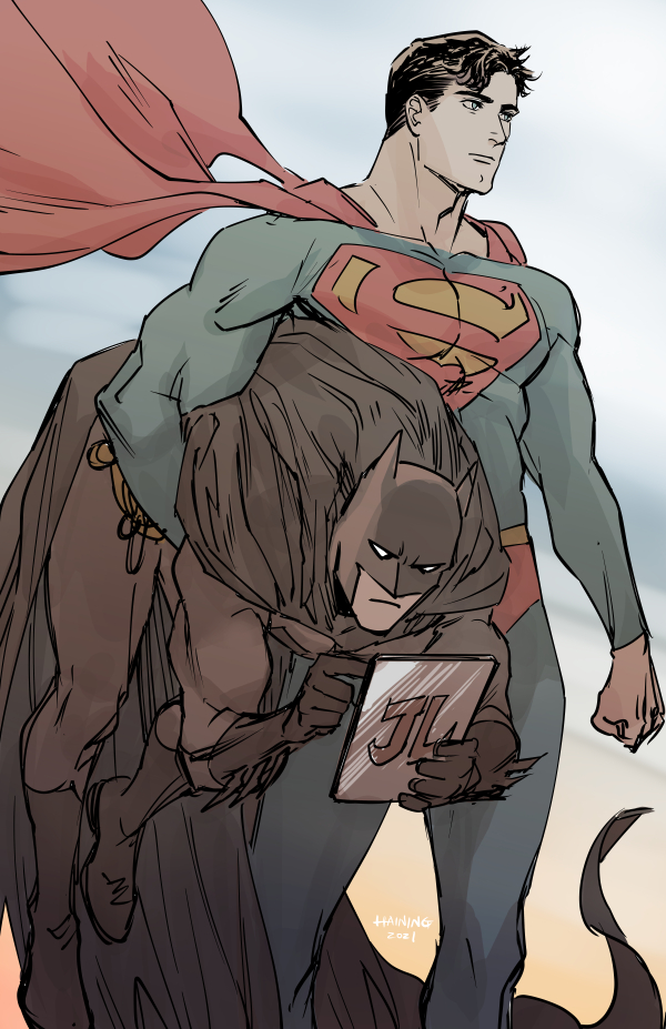 batman and superman (dc comics and 1 more) drawn by haining