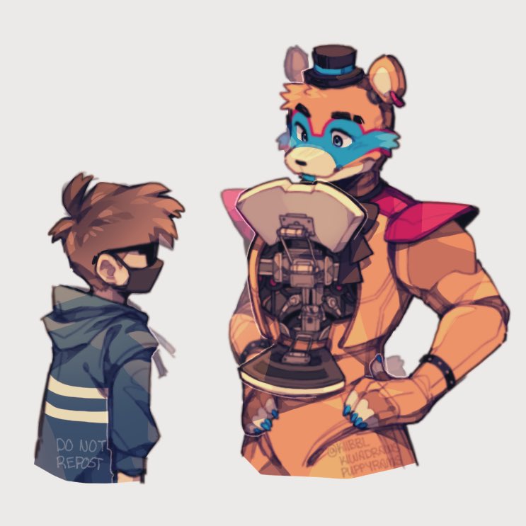 freddy fazbear, ranboo, glamrock freddy, and gregory (minecraft youtube and 2 more) drawn by creg_(kiibbl)