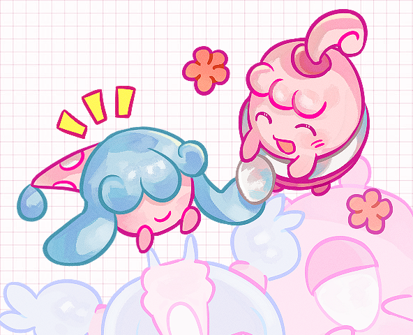hatenna, chansey, hattrem, and happiny (pokemon) drawn by kong_(6ki3ki)