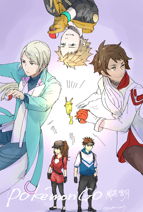 female protagonist, male protagonist, spark, candela, and blanche (pokemon and 3 more) drawn by robaco