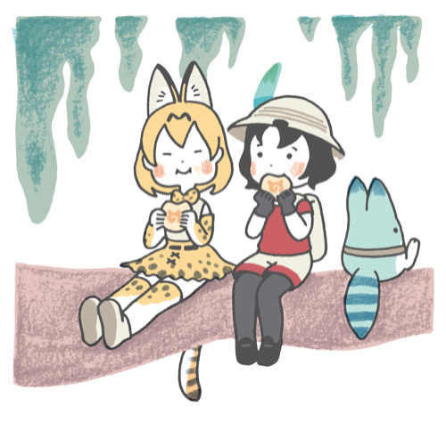 serval, kaban, and lucky beast (kemono friends) drawn by hirasawa_minami