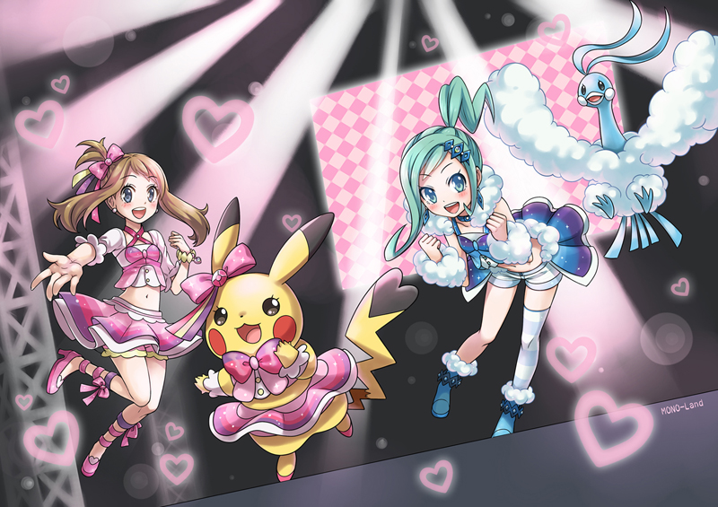 pikachu, altaria, lisia, cosplay pikachu, may, and 1 more (pokemon and 1 more) drawn by mono_land