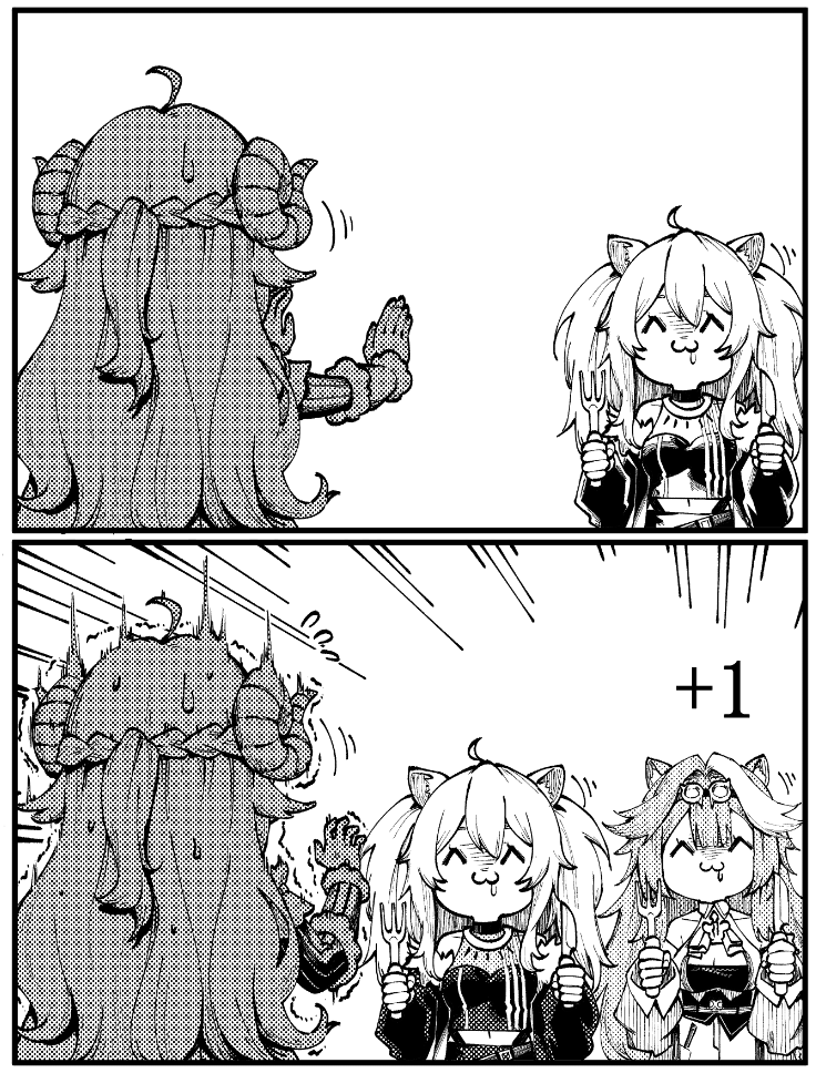 shishiro botan, tsunomaki watame, and raora panthera (hololive and 1 more) drawn by zetsuental