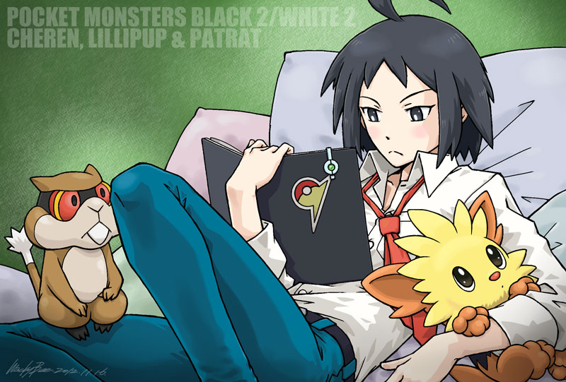 cheren, lillipup, and patrat (pokemon and 1 more) drawn by wackybee