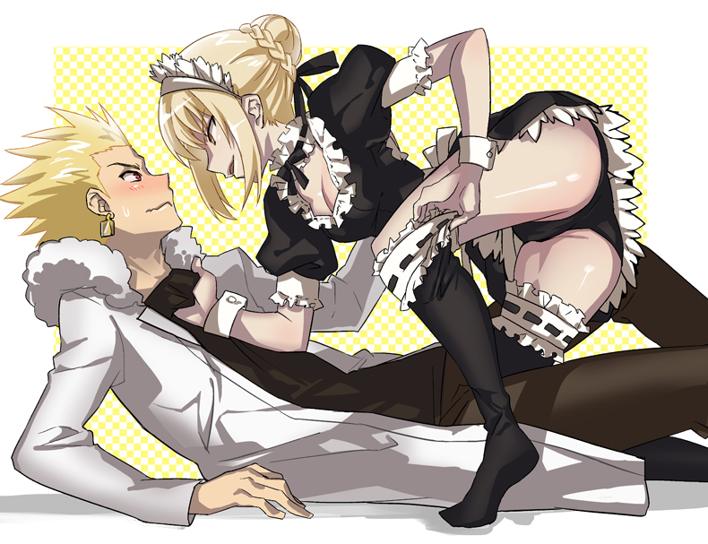 artoria pendragon, saber alter, and gilgamesh (fate and 2 more) drawn by maccyman