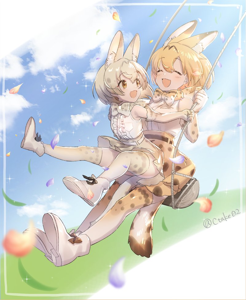 serval and white serval (kemono friends and 1 more) drawn by mucchiri_shiitake
