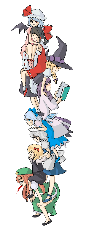 hakurei reimu, kirisame marisa, remilia scarlet, izayoi sakuya, cirno, and 3 more (touhou) drawn by arcoiris