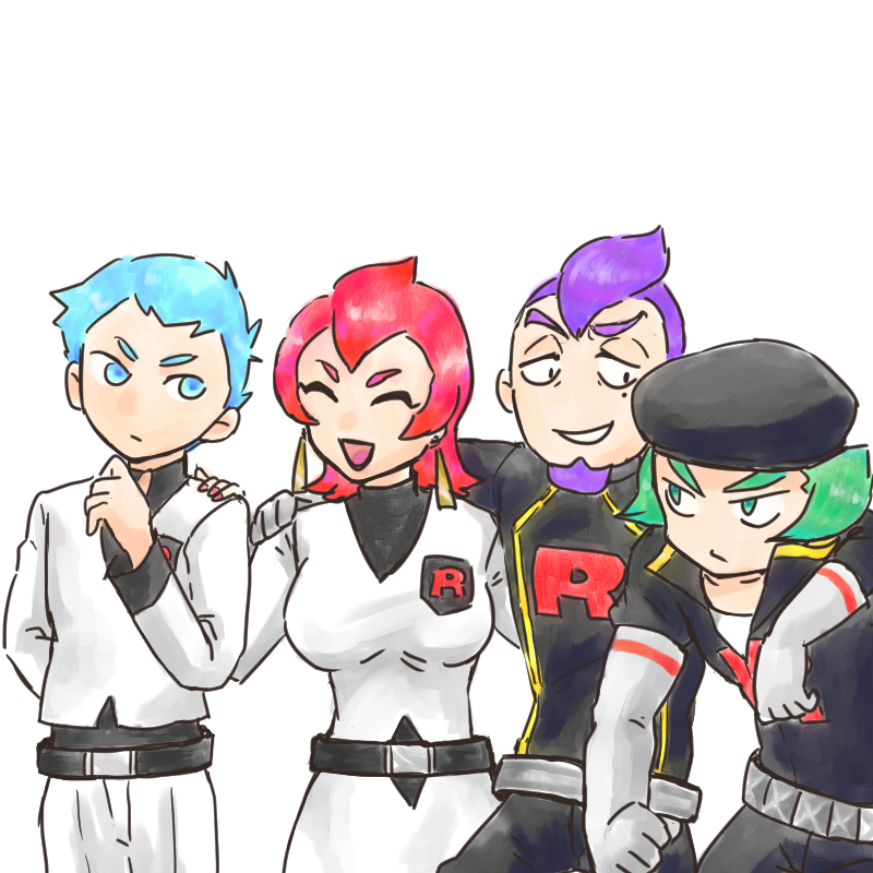 archer, proton, ariana, and petrel (pokemon and 1 more) drawn by morityuu