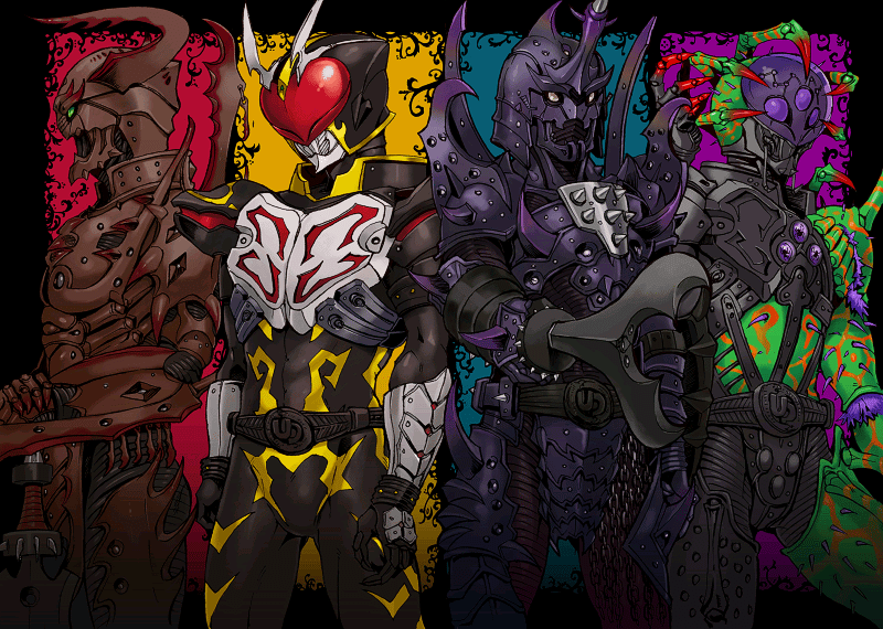 spider undead, mantis undead, beetle undead, and stag beetle undead (kamen rider and 1 more) drawn by moi_(yfvlibbl9i)