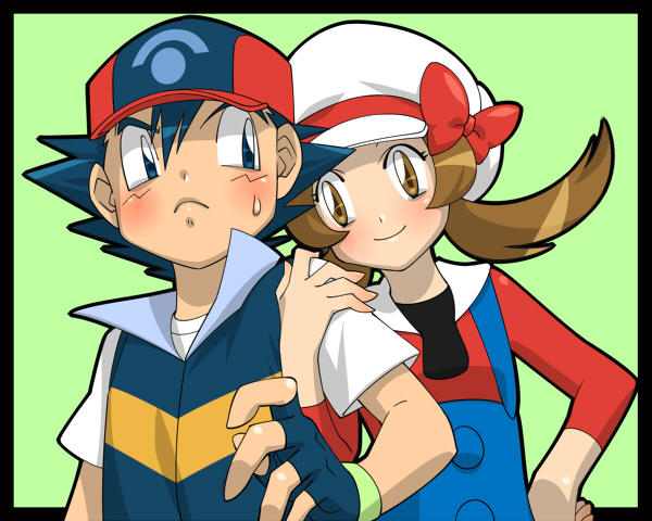 ash ketchum and lyra (pokemon and 1 more) drawn by amada