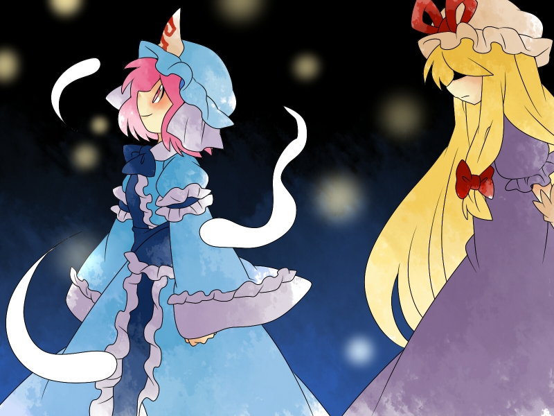yakumo yukari and saigyouji yuyuko (touhou) drawn by hammer_(sunset_beach)