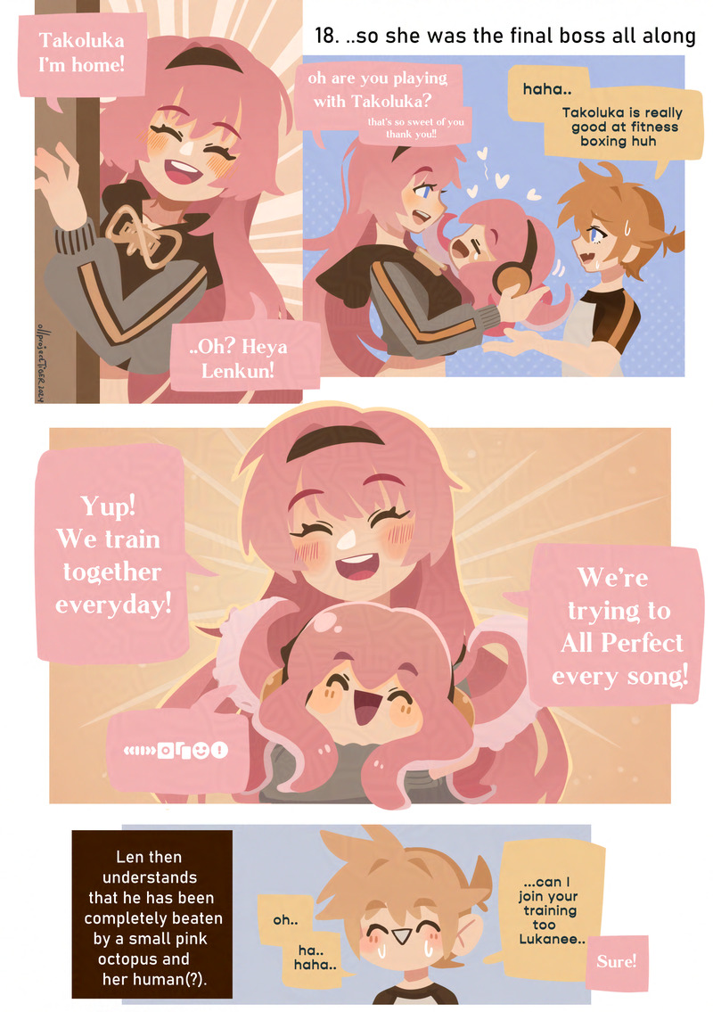 kagamine len, megurine luka, and takoluka (vocaloid and 2 more) drawn by projecttiger