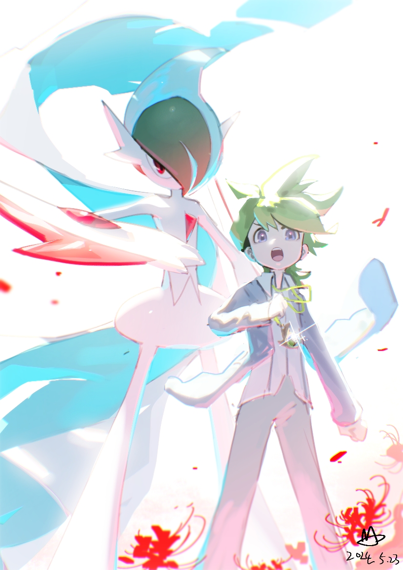 gallade, wally, and mega gallade (pokemon and 1 more) drawn by lanter_qwq