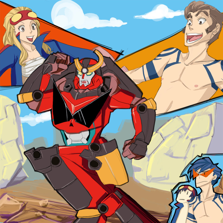 simon, kamina, gurren-lagann, miria harvent, and isaac dian (tengen toppa gurren lagann and 2 more) drawn by drawfag