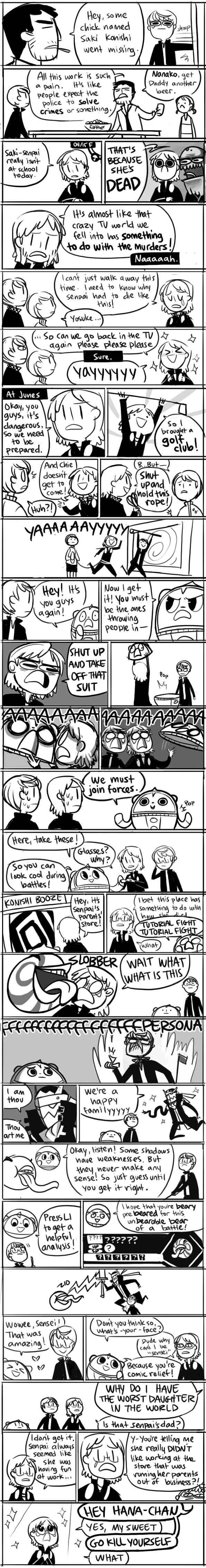 narukami yu, satonaka chie, hanamura yousuke, kuma, doujima nanako, and 3 more (persona and 1 more) drawn by gigi_d.g.