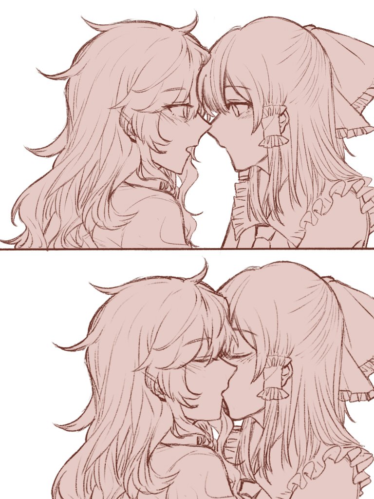 hakurei reimu and kirisame marisa (touhou) drawn by hitte5416