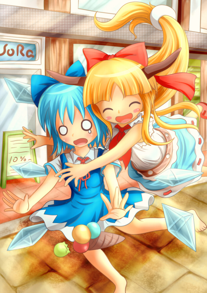 cirno and ibuki suika (touhou) drawn by siro_(doraemon40th)