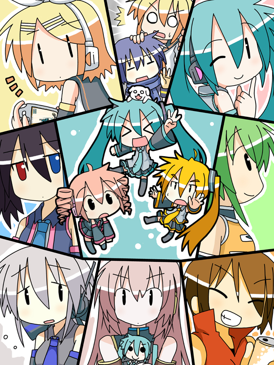 hatsune miku, kagamine rin, kagamine len, megurine luka, kasane teto, and 8 more (vocaloid and 3 more) drawn by minami_(colorful_palette)