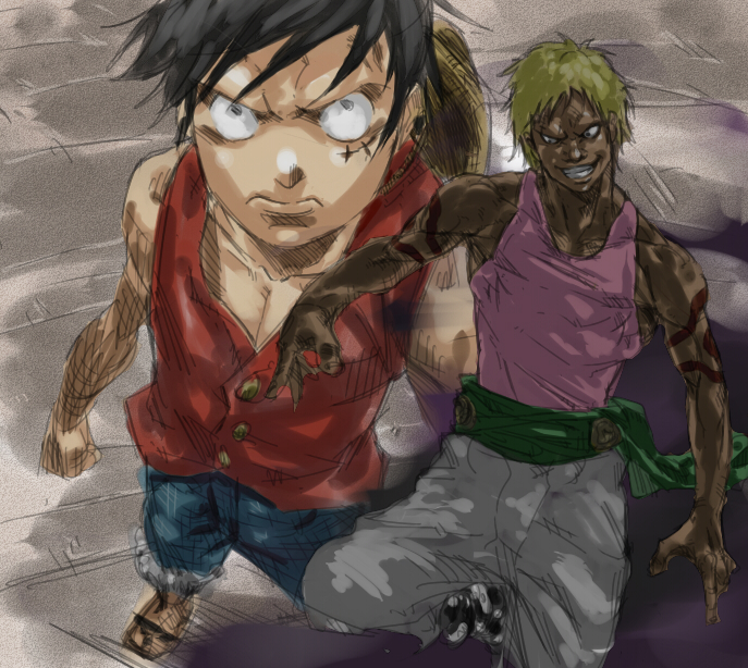 monkey d. luffy and bellamy (one piece) drawn by meta_gun