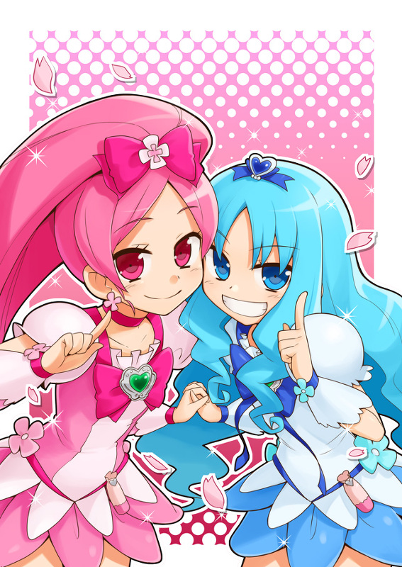 kurumi erika, hanasaki tsubomi, cure marine, and cure blossom (precure and 1 more) drawn by heebee