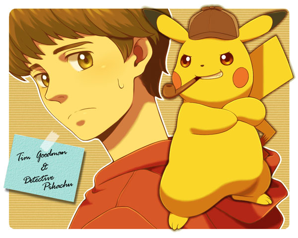 pikachu, detective pikachu, and tim goodman (pokemon and 1 more) drawn by cyaneko
