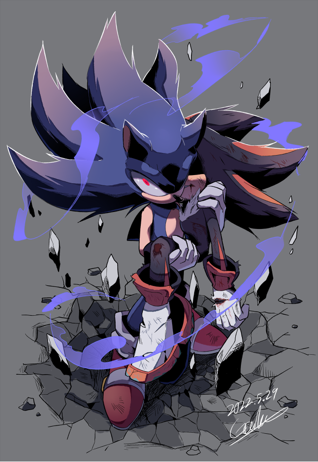 sonic the hedgehog, shadow the hedgehog, and dark sonic (sonic) drawn by gareki_sh