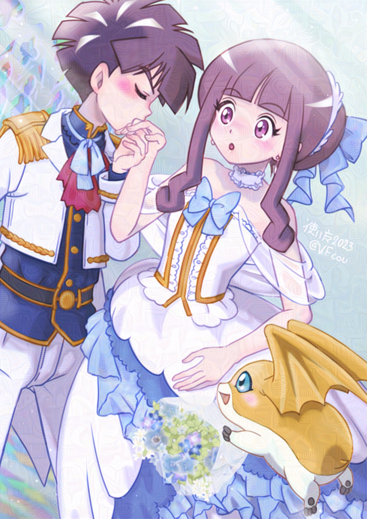 patamon, amanokawa hiro, and tsukiyono ruli (digimon and 1 more) drawn by tsukaima_(vfcou)