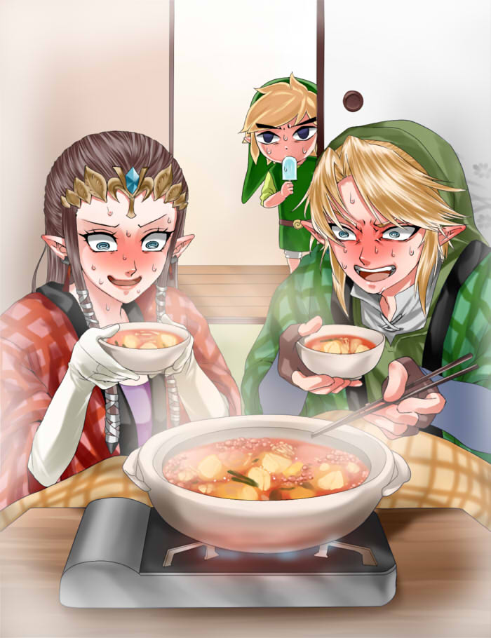 link, princess zelda, and toon link (the legend of zelda and 3 more) drawn by wasabi_(legemd)
