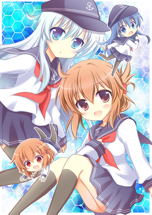hibiki, inazuma, ikazuchi, and akatsuki (kantai collection) drawn by kashiwadokoro