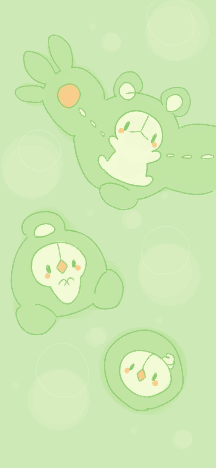reuniclus, solosis, and duosion (pokemon) drawn by harumomo_(@harumomo123456)