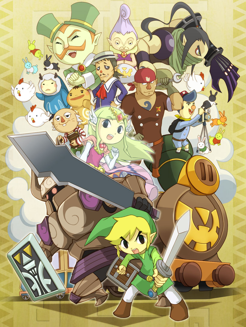 link, princess zelda, toon link, cucco, phantom, and 8 more (the legend of zelda and 1 more) drawn by susutake_(pixiv)