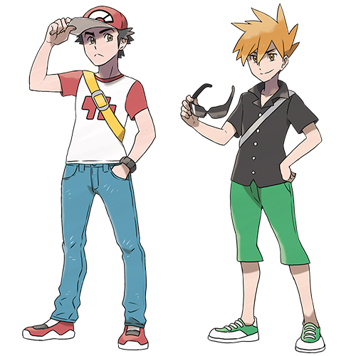 red and blue oak (pokemon and 1 more) drawn by sugimori_ken
