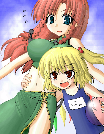 flandre scarlet and hong meiling (touhou) drawn by girou