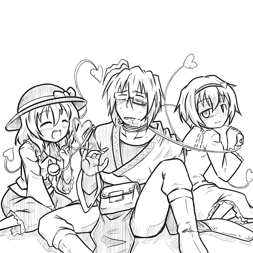 komeiji koishi, komeiji satori, and morichika rinnosuke (touhou) drawn by futa_(nabezoko)