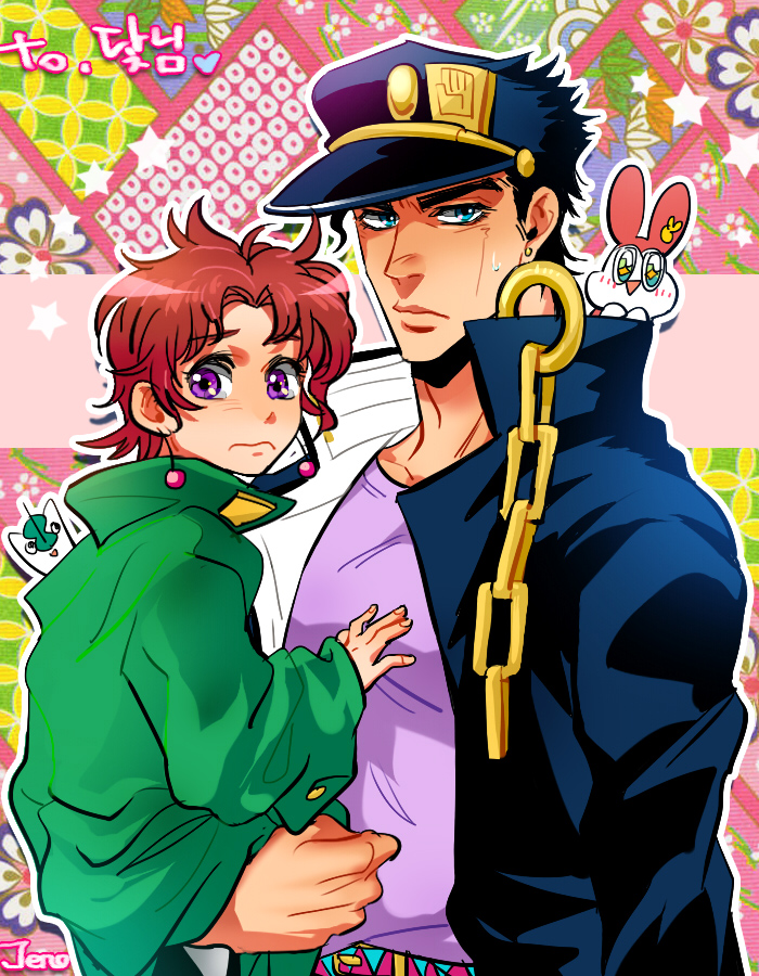 kujo jotaro and kakyoin noriaki (jojo no kimyou na bouken and 1 more) drawn by anzumame