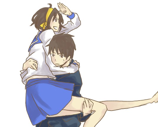 suzumiya haruhi and kyon (suzumiya haruhi no yuuutsu) drawn by mibashi